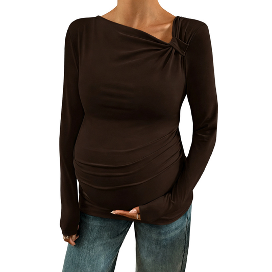 Maternity Outfit Twist-Neck Long-Sleeve Maternity Top studio product photo