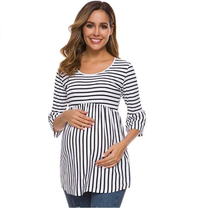 Maternity Outfit Striped Bell-Sleeve Maternity Top studio product photo