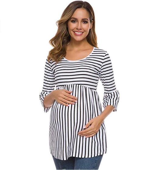 Maternity Outfit Striped Bell-Sleeve Maternity Top studio product photo