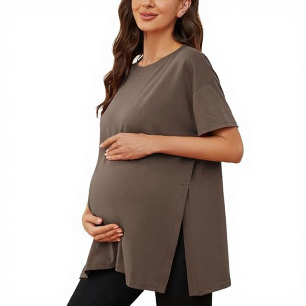 Maternity Outfit Side-Slit Cotton Maternity Tee studio product photo