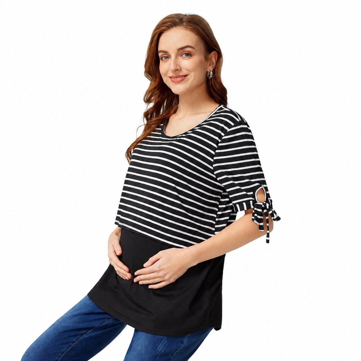 Maternity Outfit Layered Tie-Sleeve Maternity Top studio product photo