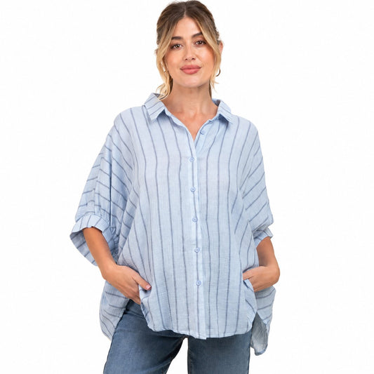 Maternity Outfit Oversized Striped Maternity Shirt studio product photo