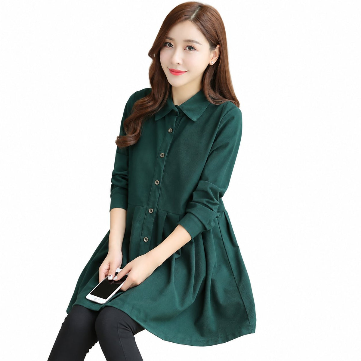 Maternity Outfit Pleated-Waist Maternity Tunic Shirt studio product photo