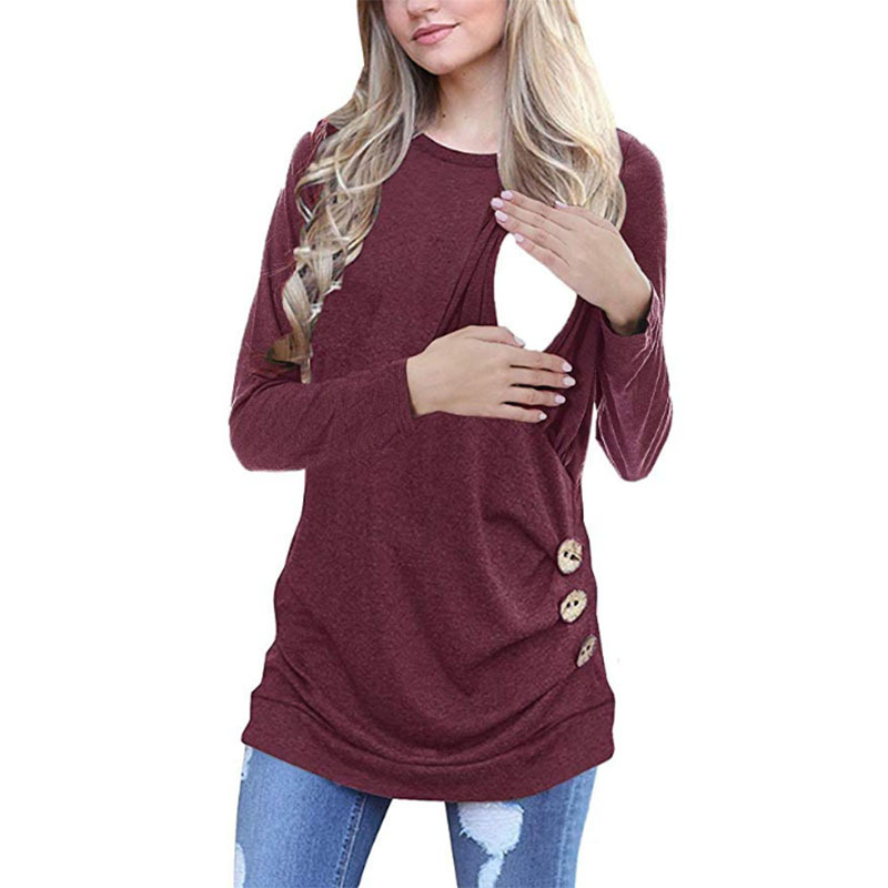 Maternity Outfit Button-Detail Long-Sleeve Nursing Top studio product photo