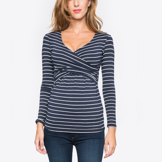 Maternity Outfit Striped Crossover Nursing Top studio product photo