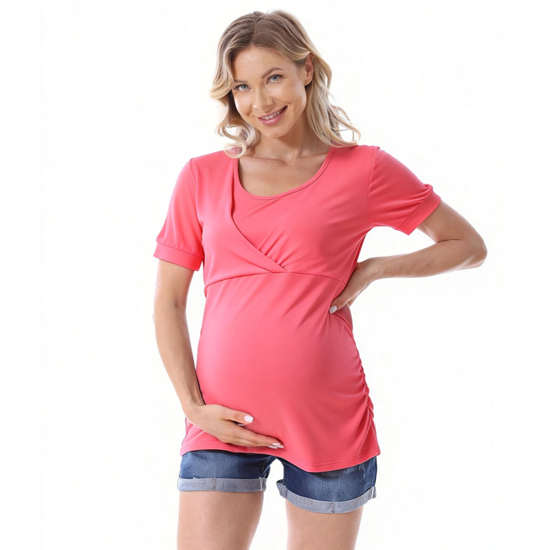 Maternity Outfit Cross-Layer Short-Sleeve Nursing Tee studio product photo