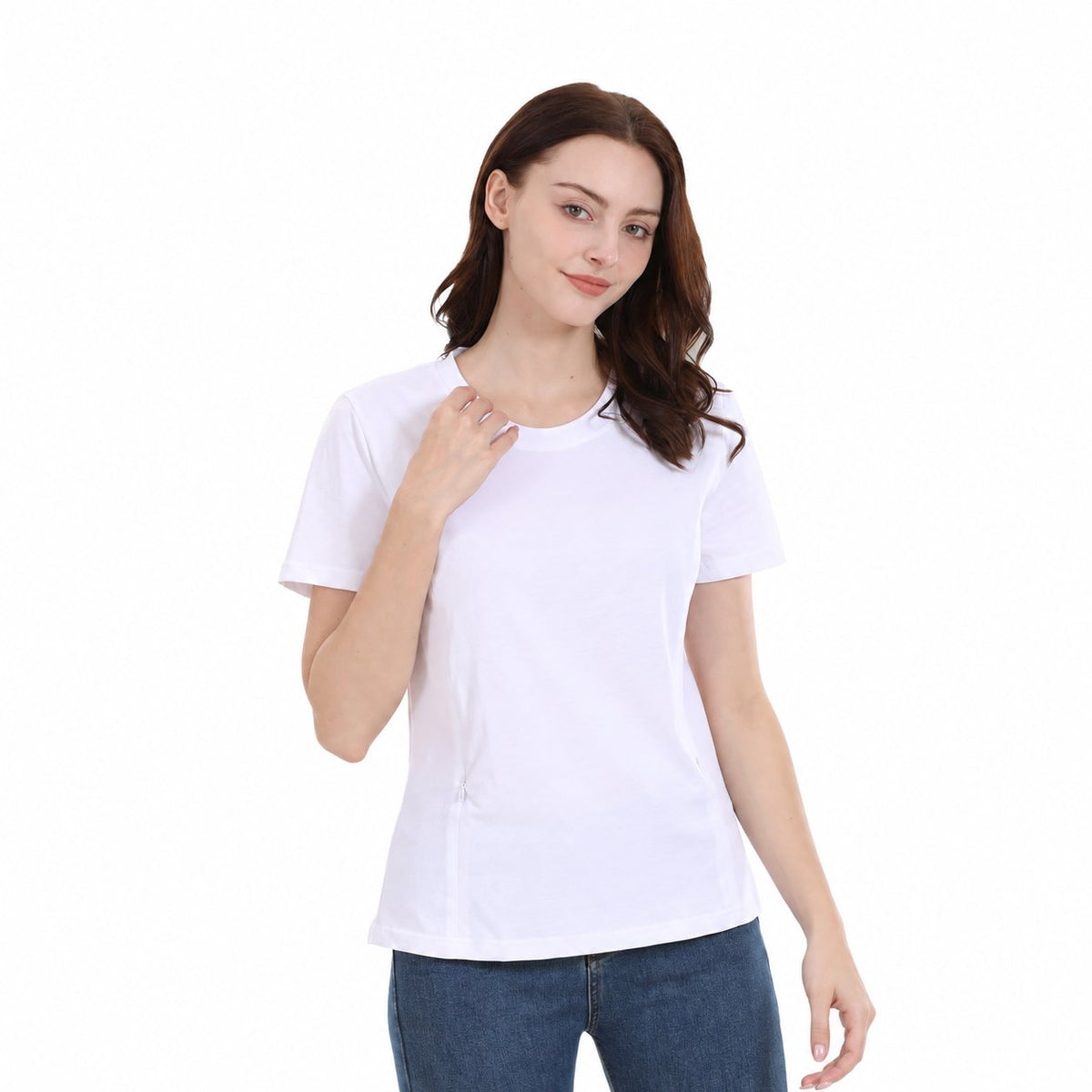 Maternity Outfit Cotton Zip-Access Nursing Tee studio product photo