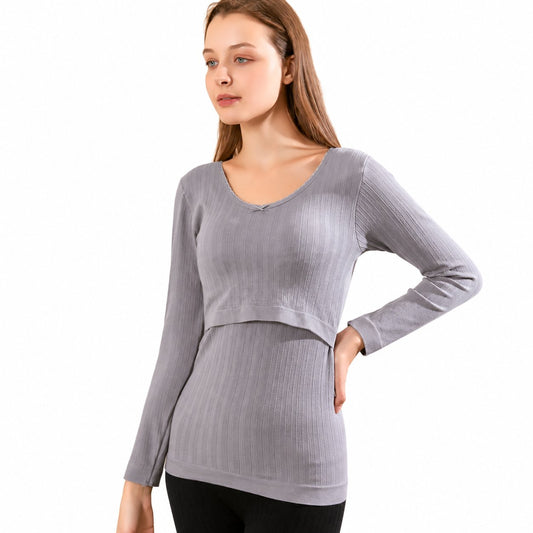 Maternity Outfit Ribbed Scoop-Neck Nursing Top studio product photo