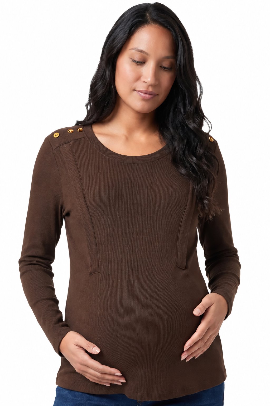 Maternity Outfit Ribbed Zip-Access Nursing Top studio product photo